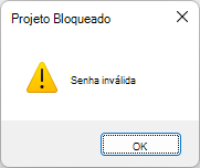 Captura de tela do erro de senha inválida