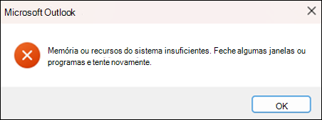Erro de falta de memória do Outlook