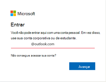 Captura de tela do erro de entrada do Outlook