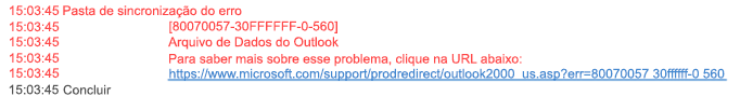 Erro 80070057-30FFFFFF-0-560 da Pasta de Problemas de Sincronização