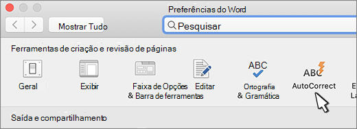 Word para Mac botão de correção automática