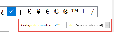 O campo De informa que se trata de um símbolo do ASCII