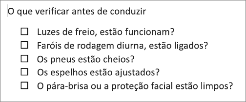 Exemplo de uma lista com caixas.