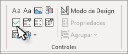 Controle de caixa de seleção no grupo Controles na faixa de opções do desenvolvedor.