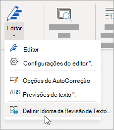 No separador Rever, clique em Definir Idioma de Verificação Linguística no Editor >