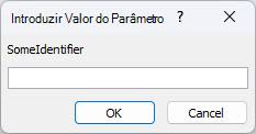 Mostra um exemplo de uma caixa de diálogo inesperada Inserir Valor do Parâmetro no Access, com um identificador denominado SomeIdentifier, um campo no qual inserir um valor e os botões OK e Cancelar.