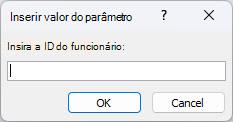 Mostra um exemplo de uma caixa de diálogo Inserir Valor do Parâmetro esperada no Access, com um identificador denominado Inserir ID do Funcionário, um campo no qual inserir um valor e os botões OK e Cancelar.