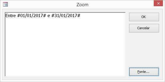 Uma expressão na caixa de diálogo Zoom.