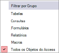 Painel de Navegação Filtrar por Menu de Grupo