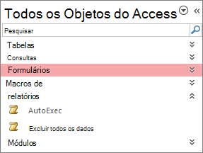 O Painel de Navegação do Access Observação
