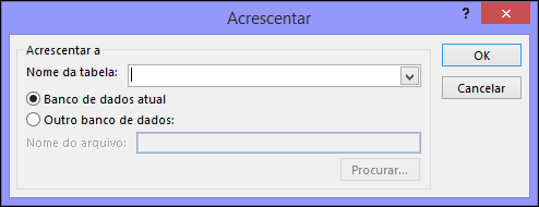 Captura de tela da caixa de diálogo de consulta Acréscimo