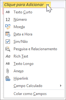 Adicionar uma nova coluna de tabela, escreva Pesquisa e Relação
