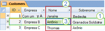 Tabela de clientes no Access mostrando o layout de registros e campos