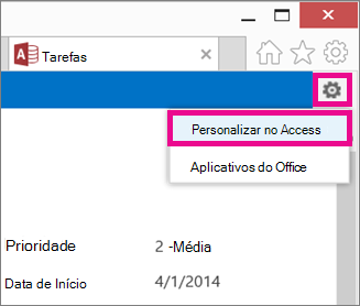 Personalizar no comando do Access no menu de engrenagem Configurações