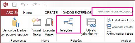 O botão Relações na guia Ferramentas de Banco de Dados
