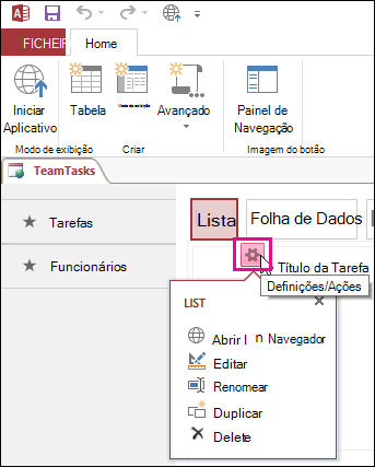 The View Settings/Actions button