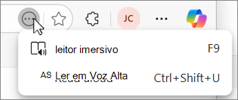 Captura de ecrã do menu pendente Do botão de ação Mais do Edge.