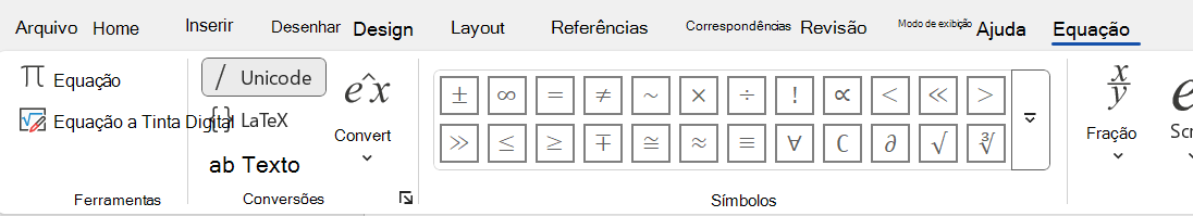 Botão divisão de equação em um documento de palavra