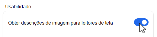 Captura de ecrã do botão Obter descrições de imagens.