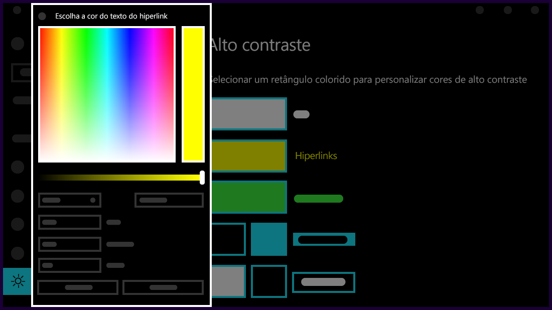 Personalize as cores do seu tema de alto contraste.