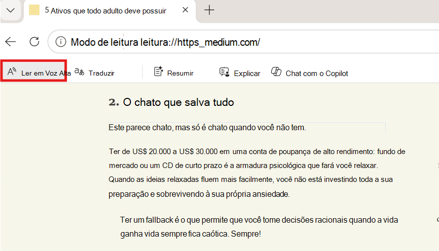 Captura de ecrã de ler em voz alta.