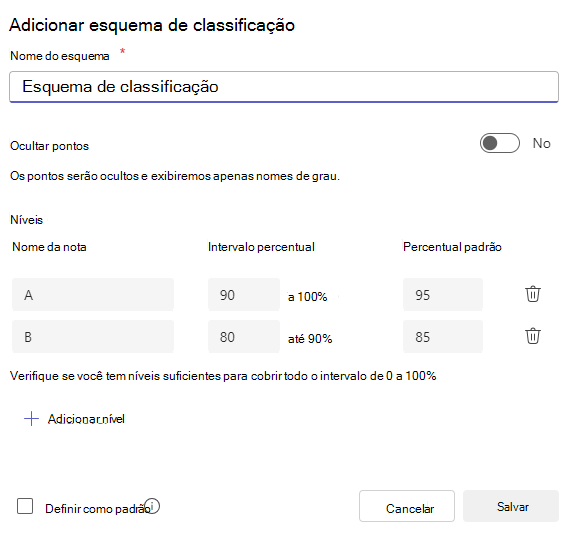 Adicionar esquema de classificação