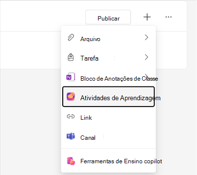 Captura de ecrã a mostrar a opção Atividades de Aprendizagem no menu Trabalho de classe módulo.