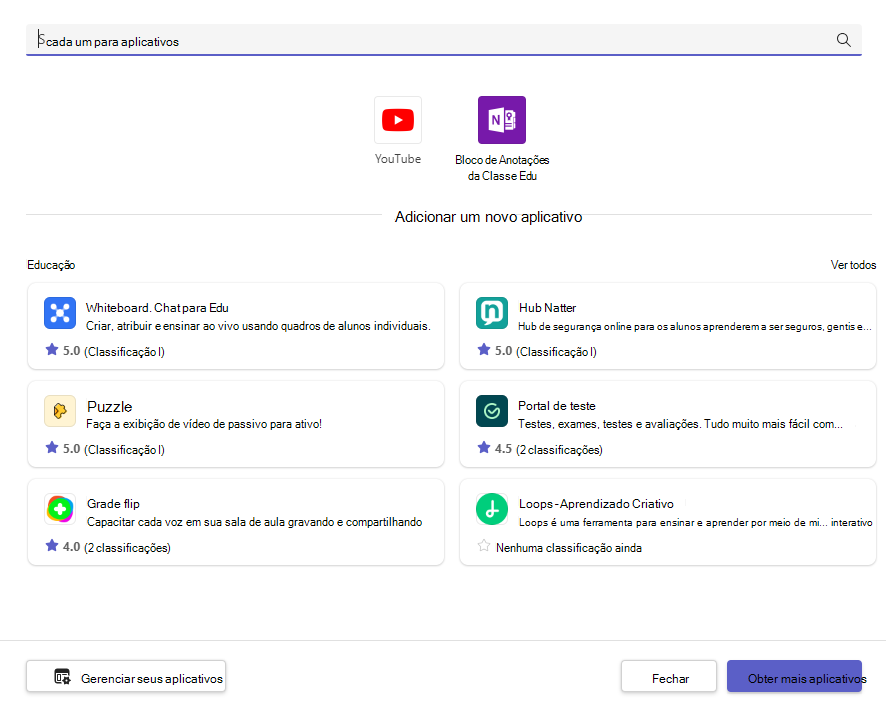 Captura de tela dos aplicativos.