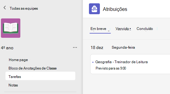 Captura de tela que mostra as atribuições