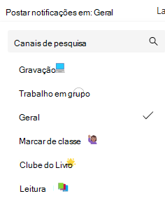 Captura de ecrã a mostrar as notificações de canais.