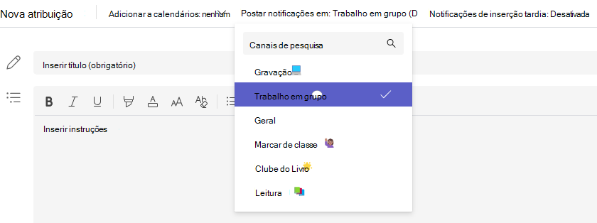 Captura de ecrã da seleção de canais.
