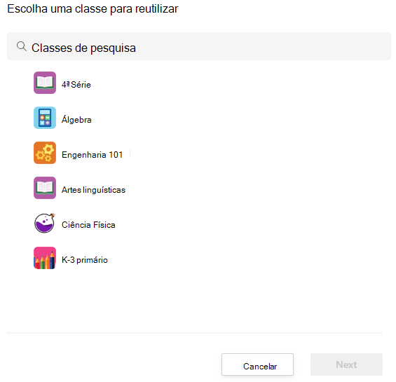 escolher classe