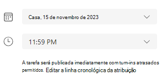 Captura de ecrã a mostrar a data para conclusão.
