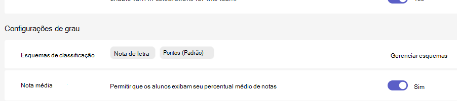 Configurações de notas