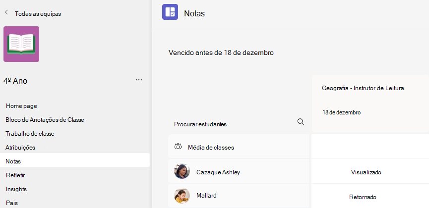 Captura de ecrã das notas.
