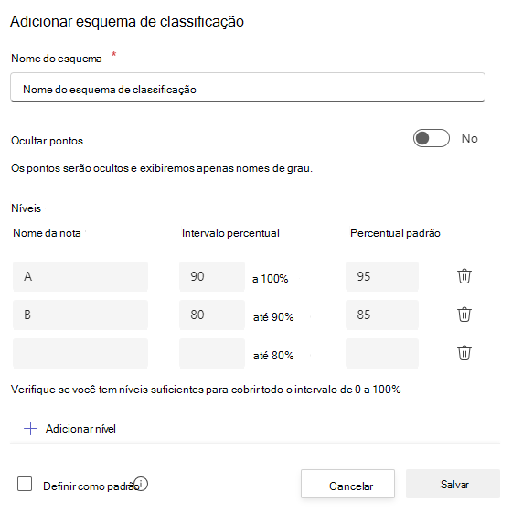Captura de ecrã do exemplo de classificação.