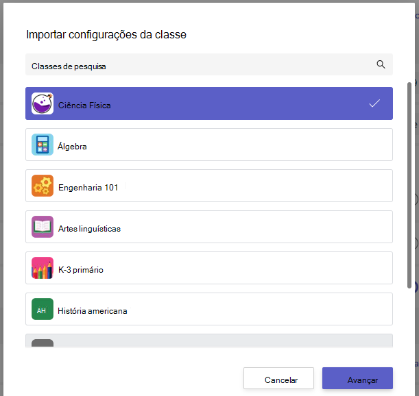 Configurações de importação