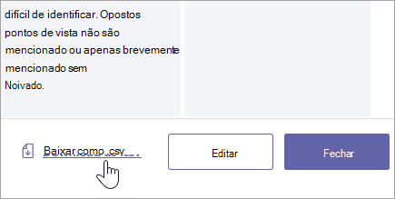 Transfira uma rubrica como um ficheiro de .csv.