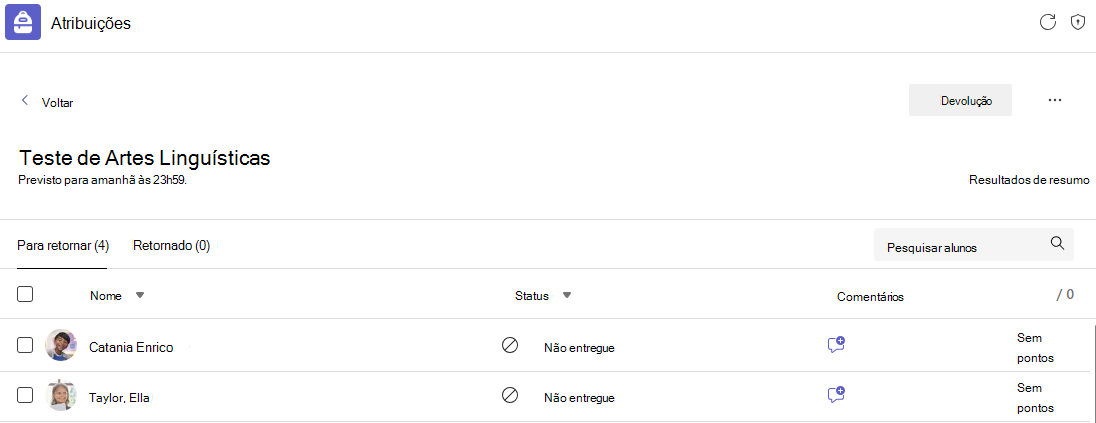 Captura de tela de um exemplo de teste.