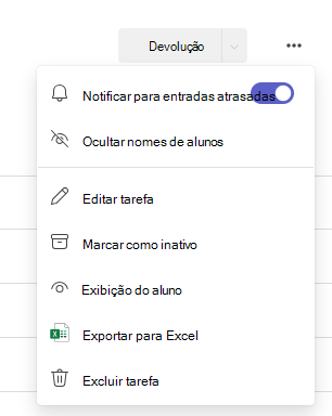 caixa de diálogo opções