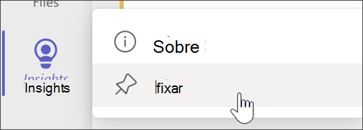 Captura de tela que mostra Fixar o Insights na barra de aplicativos.