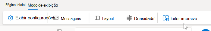 Captura de tela da parte superior da Web do Outlook mostrando a guia exibir selecionada e o mouse passando sobre a leitura avançada