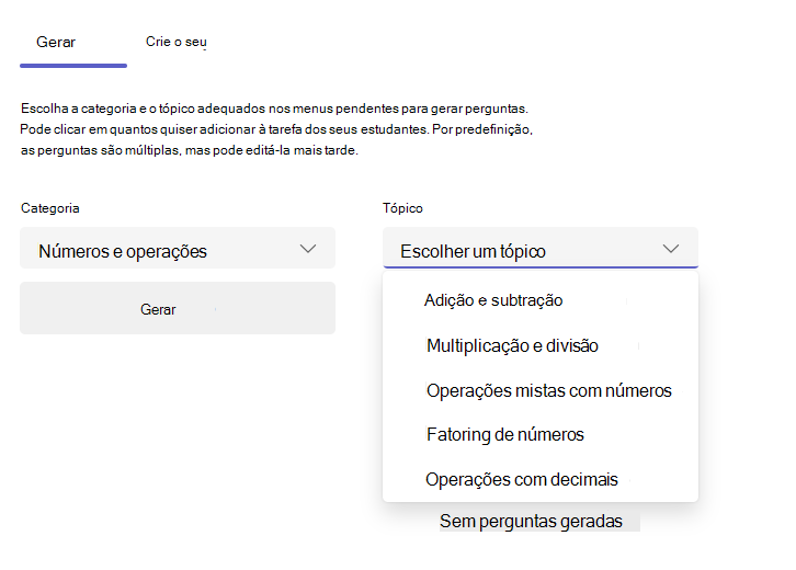 Captura de tela da guia gerar.
