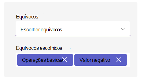 Captura de tela das opções de equívocos.