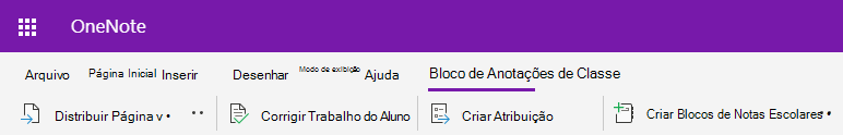 Captura de ecrã do separador Blocos de Notas Escolares no OneNote para a Web