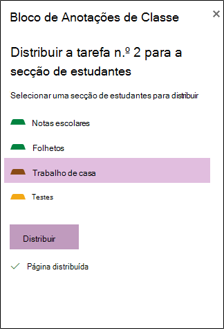 Exemplo de atribuição distribuída no OneNote para a Web