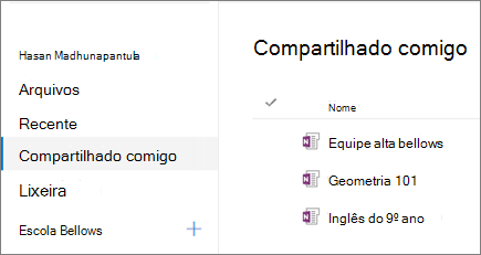 Captura de ecrã a mostrar os nomes dos blocos de notas.