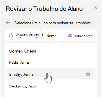 Captura de tela da classificação de nomes.