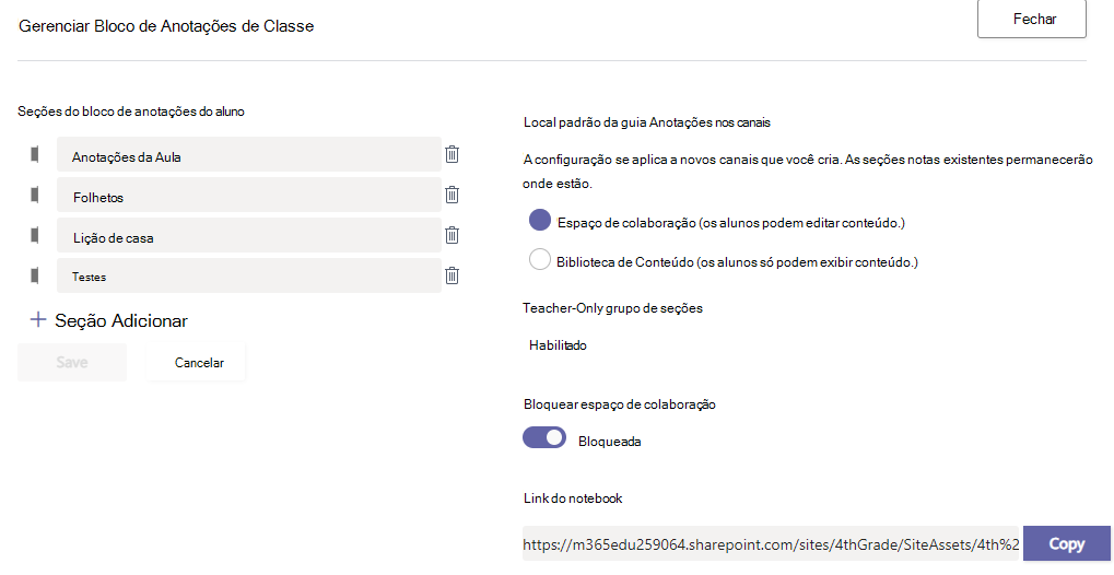 gerir bloco de notas