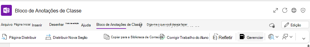 Captura de ecrã a mostrar a gestão de blocos de notas.